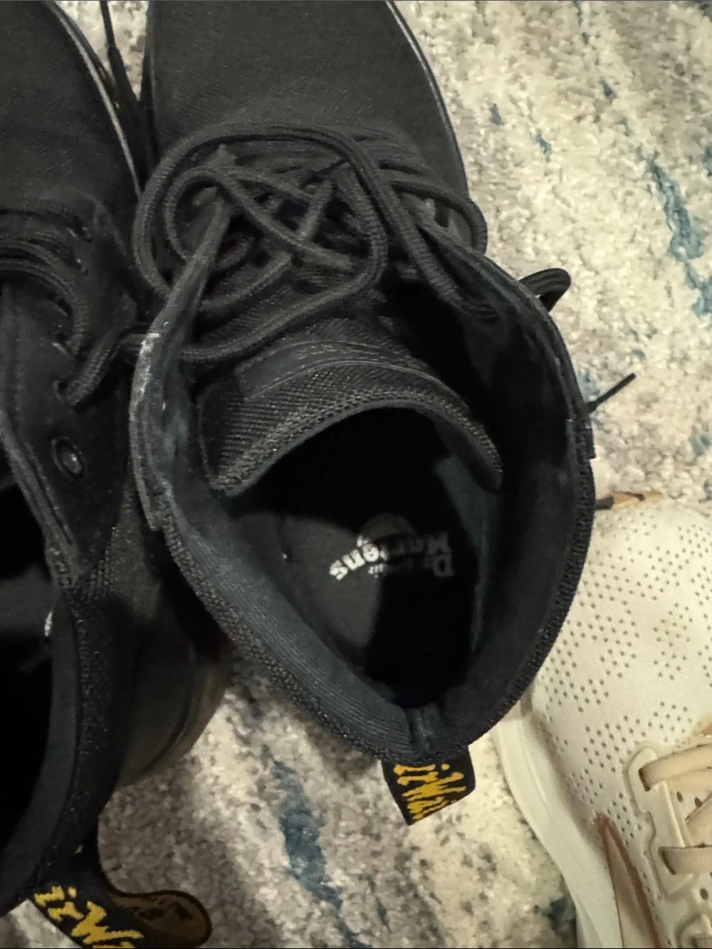 Dr. Martens Men's Black Canvas Lace-Up Boots with Yellow Stitching